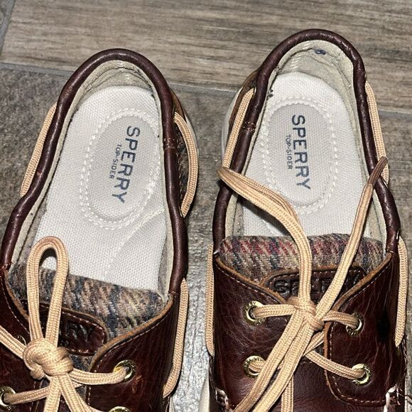 Sperry brown & plaid leather loafers - Picture 3 of 4